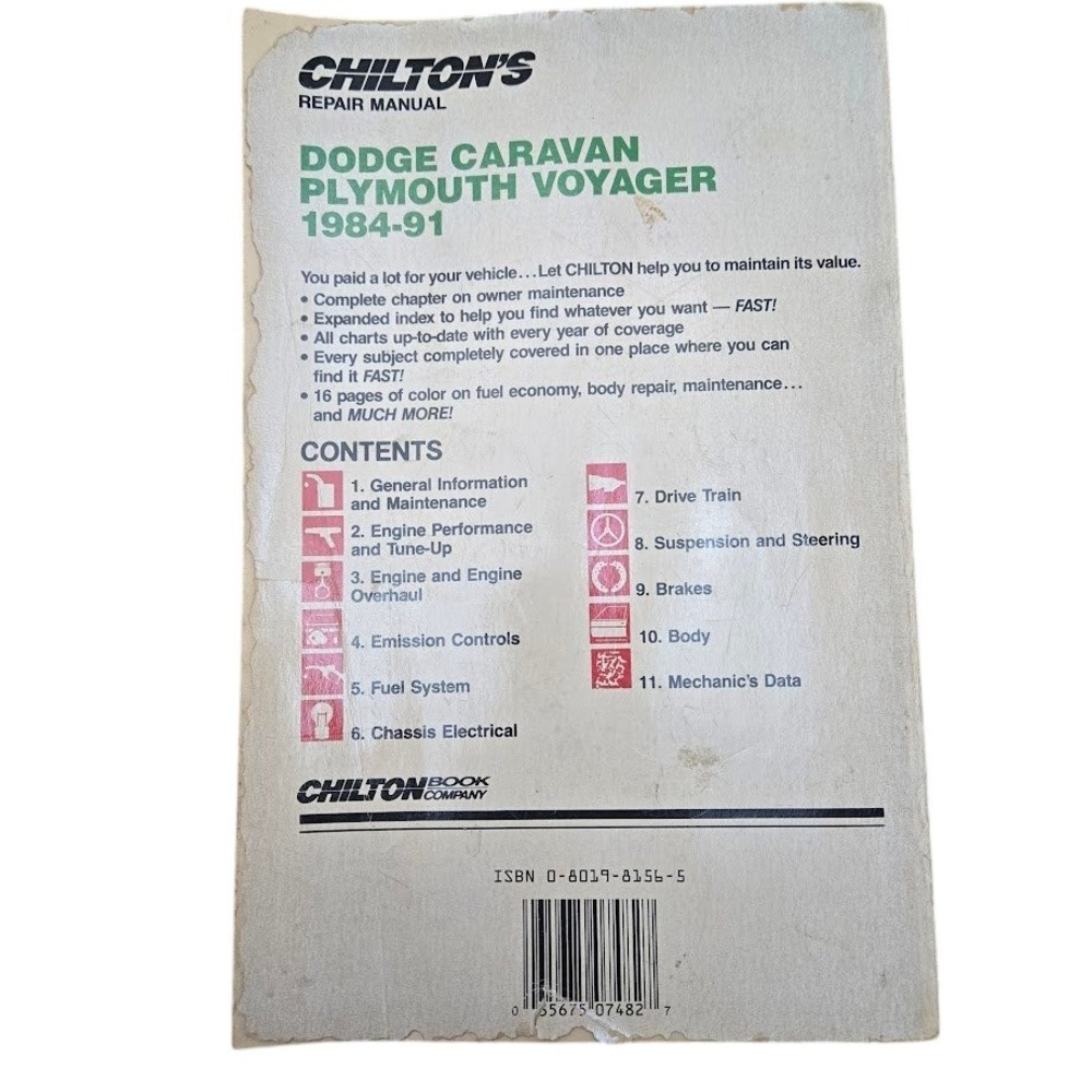 Chilton Dodge Caravan Plymouth Voyager 1984-91 Repair Manual #7482 - Picture 3 of 10